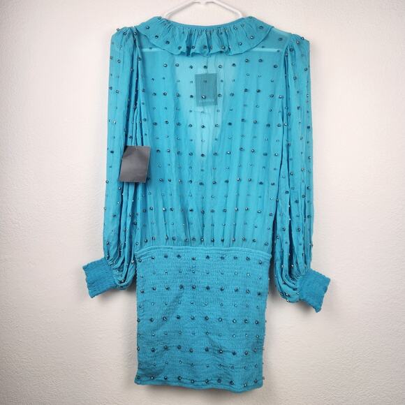 Retrofete Lennon Embellished Silk Chiffon Dress in Blue Size Small NWT Crystal - Picture 6 of 11
